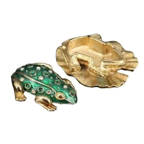 Vintage Kenneth Jay Lane Critter Series Frog Prince Brooch & Trinket Box - Picture 6 of 8